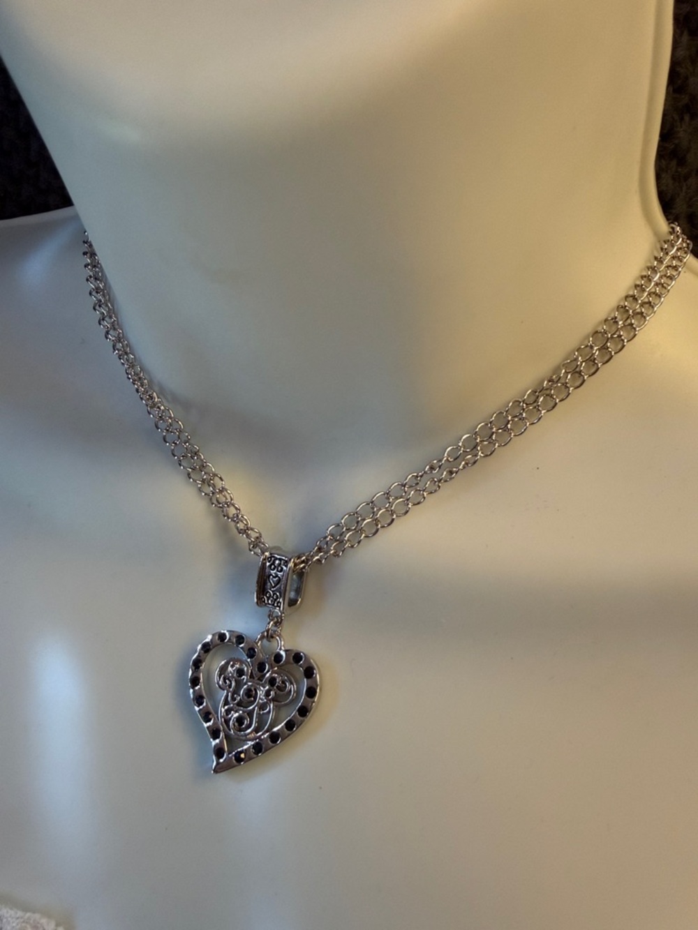Mickey Mouse Silver Heart Pendant Necklace with Black Accents - Picture 2 of 7